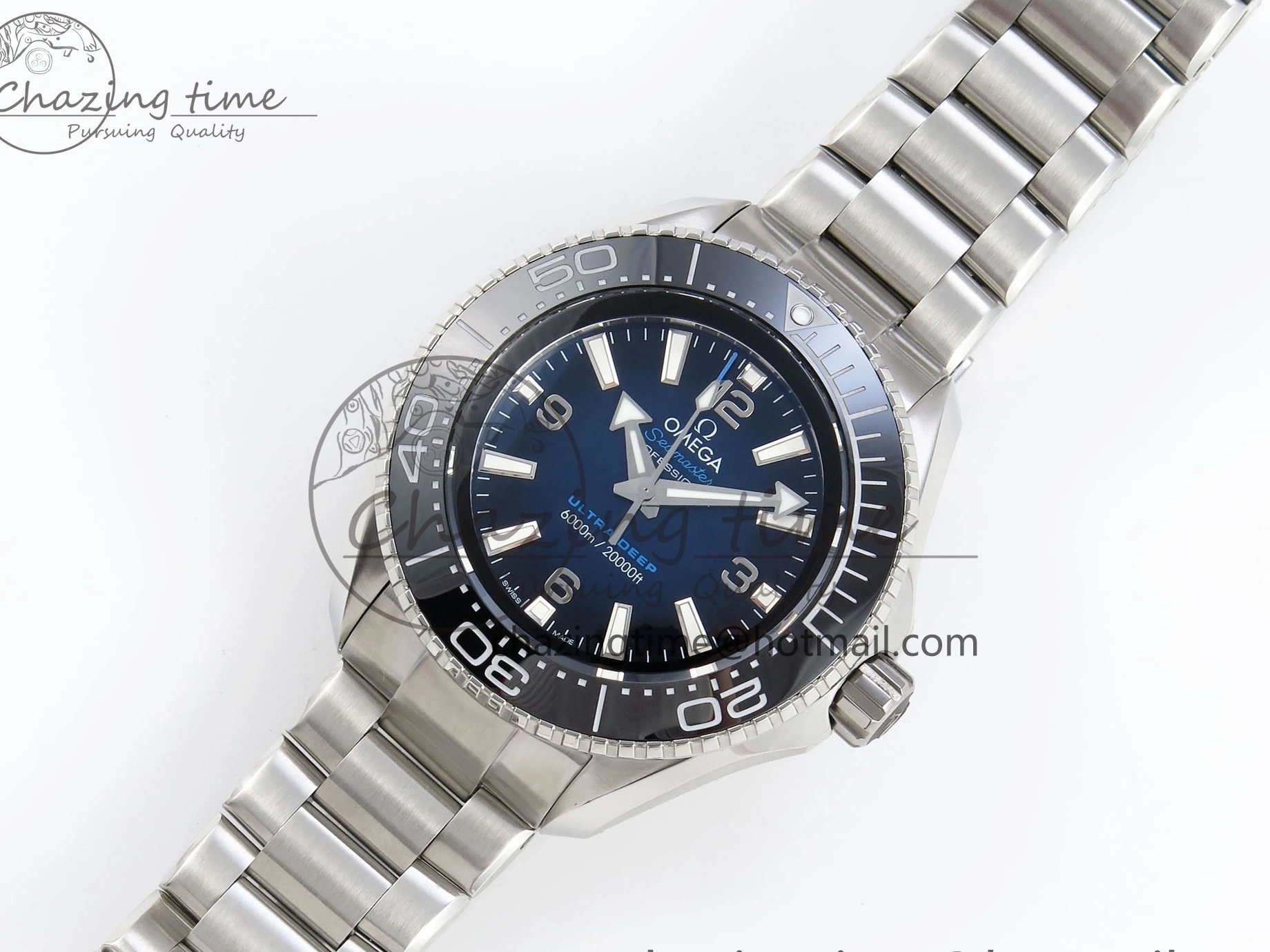 0506 EasyCare SEAMASTER PLANET OCEAN 6000M ULTRA DEEP 45.5MM SS TF 1:1 BEST EDITION BLUE DIAL BLACK BEZEL ON SS BRACELET A 7760